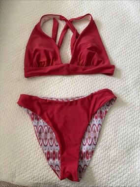 Coral red Strappy Bikini Set